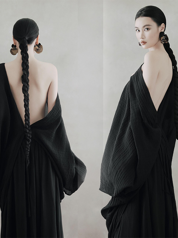 Photography Zen - Black Backless Dress Women's Retro National