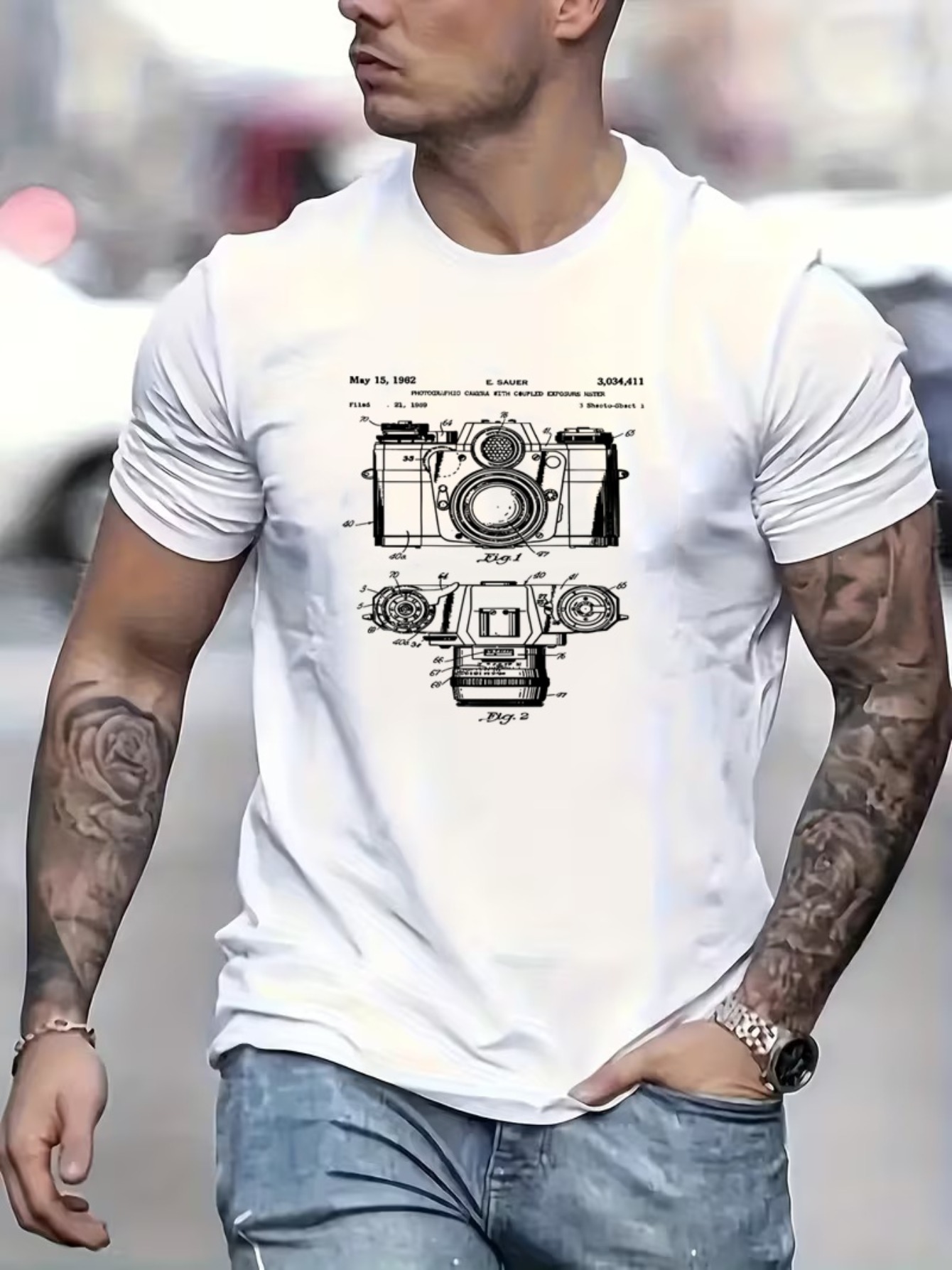 Photography Sim - Men's Printed T-Shirt with Camera Patent