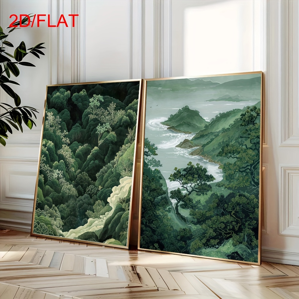 Photography Design - 2pcs Modern Green Forest Mountain Canvas