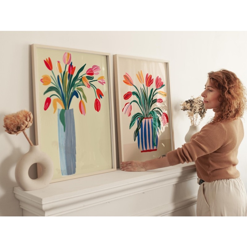 2pcs Tulip Flowers Canvas Wall - Photography Design ulasan dan harga